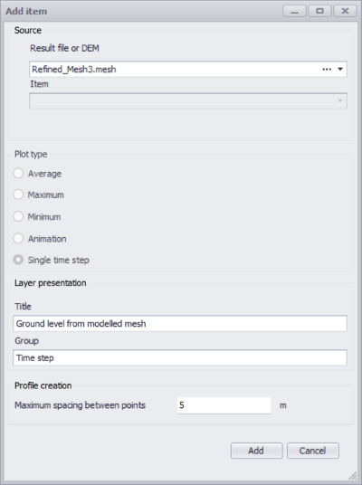 Selecting a DEM to add to the profile plot