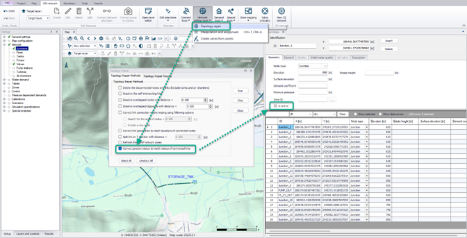 The new option in the 'Repair tool' used to correct the 'Is active' status of junctions according to the status of connected links