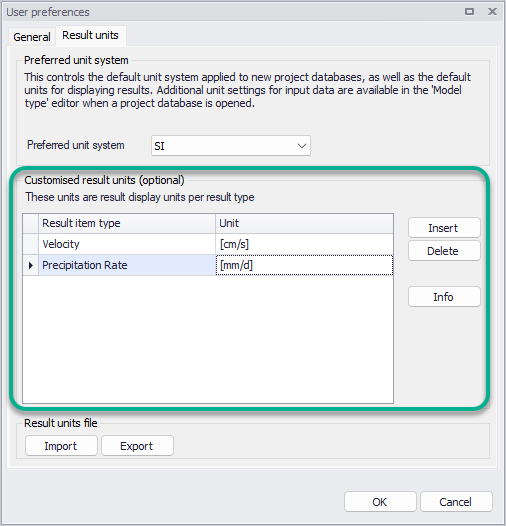 The new options for customizing display units for results, in the user preferences (available from the File menu)