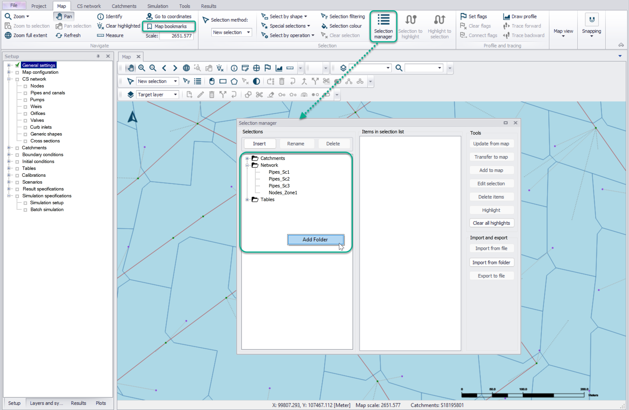 Organising selections in folders, in the Selection manager