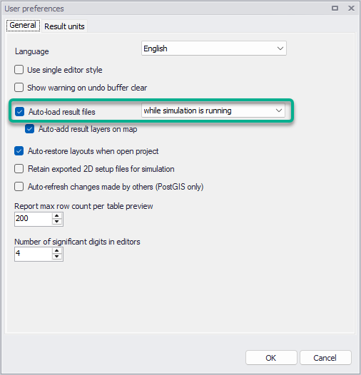 The new option for loading intermediate results during simulations, in the user preferences (available from the File menu)