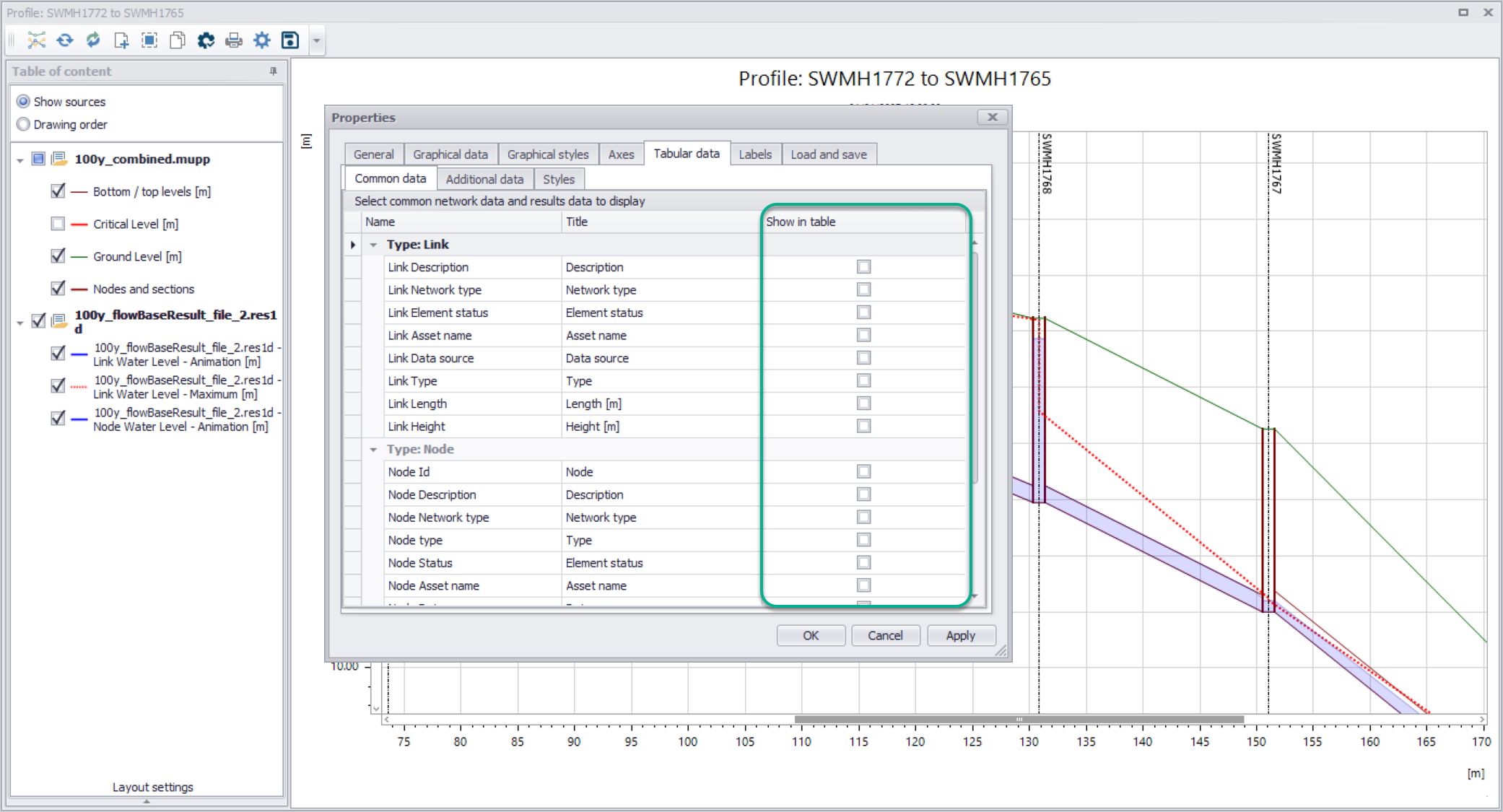 Hiding the table below the profile plot by deselecting all its items