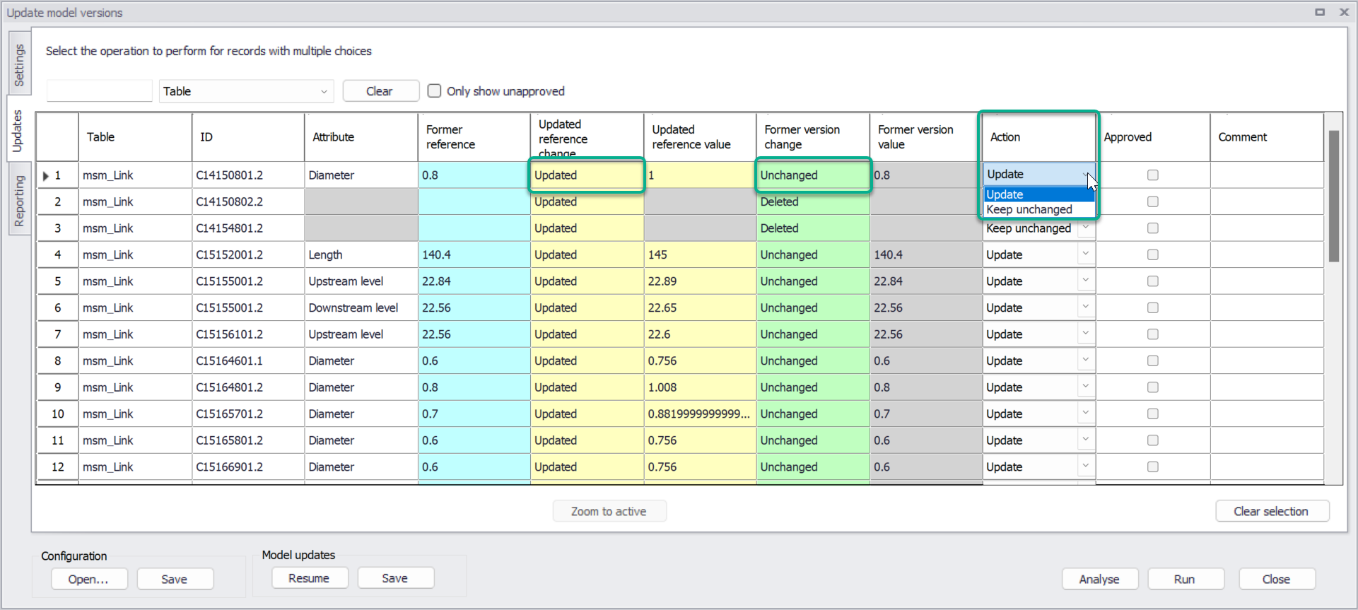 New choice to keep values unchanged in Update tool, when the former model version used a value from the asset data which has been updated in the new asset database
